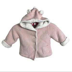 GAP Baby Jacket Hooded Knitted Sherpa Lining 18-24 Months Pink